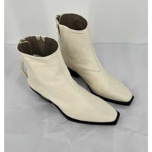 AllSaints Lenora Bootie Size 37 US 7 Off White Goat Leather Simulated Snake Skin - Picture 2 of 16